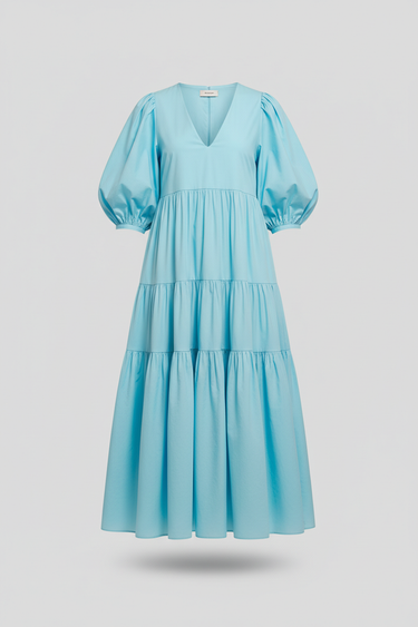 Amelia Tiered Cotton Dress — Crystal Aqua — Product Front