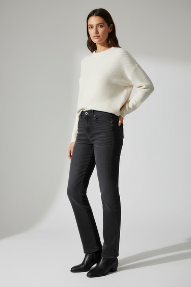 Ash Black - Model wearing Harper Straight Leg Denim Jeans