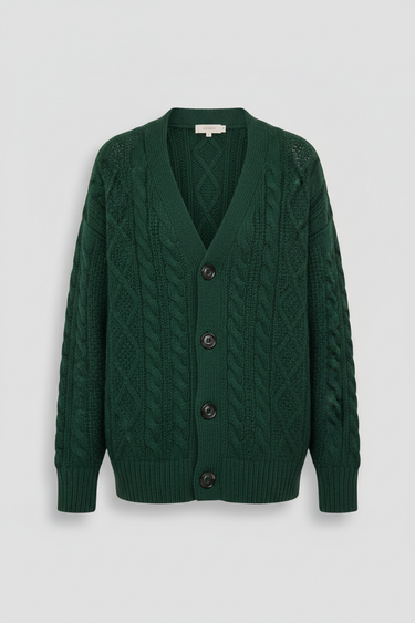 Aurora Cable Knit Cardigan — Evergreen Pine — Product Front