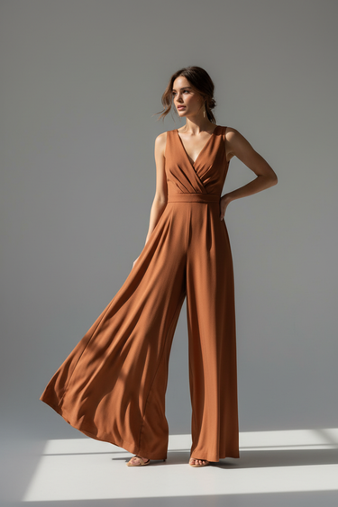 Copper Clay - Model wearing Stella Wide Leg Jumpsuit