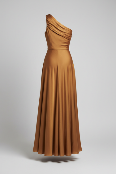 Aurora One Shoulder Maxi Dress — Maple Bronze, product front view
