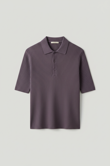 Emilia Knit Polo Top — Plum Smoke — Product Only