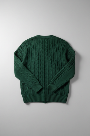 Aurora Cable Knit Cardigan — Evergreen Pine — Product Back