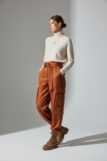 Isabella Relaxed Cargo Pants — Copper Ember — Model Alt Pose