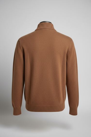 Amelia Half Zip Knit Sweater in Espresso Clay — back view
