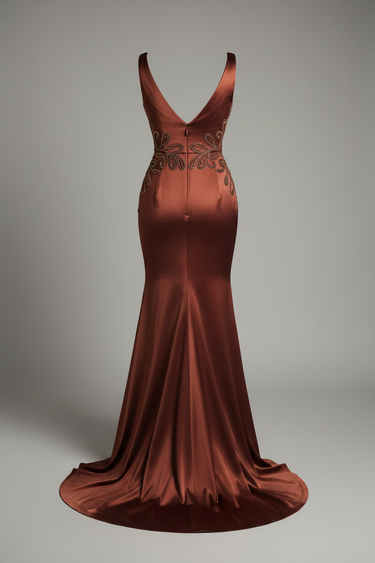 Vivienne Sculpted Mermaid Gown — Garnet Bronze — Product Back