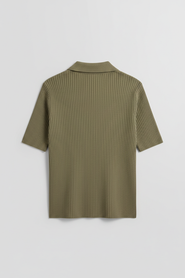 Emilia Knit Polo Top — Olive Stone — Product Back
