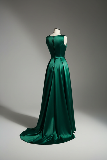 Vivienne Couture Gown in Emerald Forest — back view