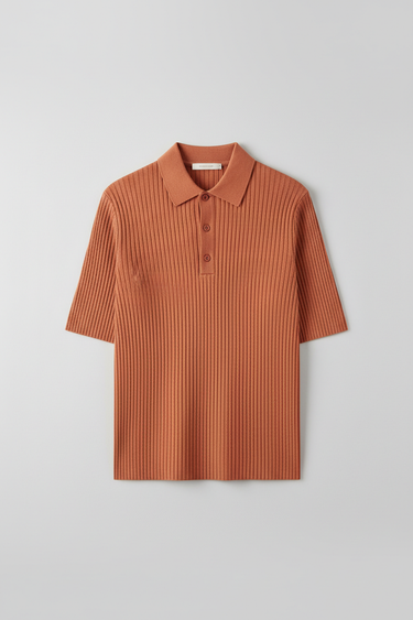 Emilia Knit Polo Top — Terracotta Blush — Product Front