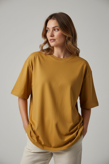 Jackie Essential Oversized Tee in Golden Willow - model alternate pose