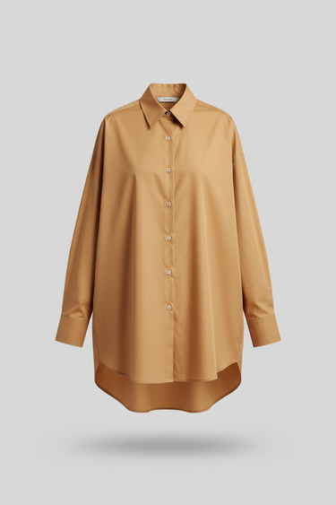 Sophia Oversized Poplin Shirt — Wheat Gold — Product Front
