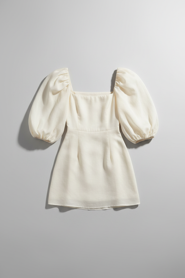 Camille Puff Sleeve Mini Dress in Polar Ivory - product only