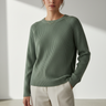 Eucalyptus Green - Model wearing Aurora Ribbed Knit Sweater