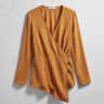 Florence Asymmetric Wrap Top in Dusty Marigold – product front view