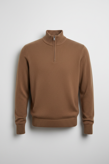 Amelia Half Zip Knit Sweater in Espresso Clay — front view