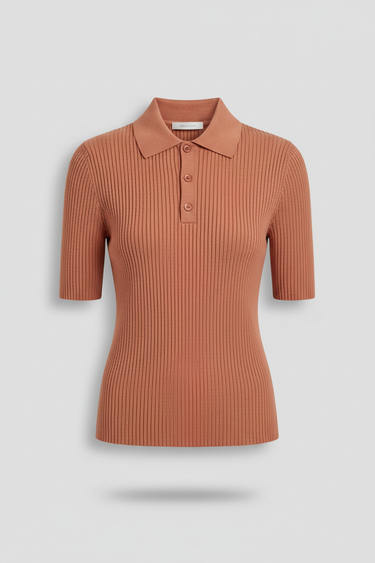 Emilia Knit Polo Top — Terracotta Blush — Product Only