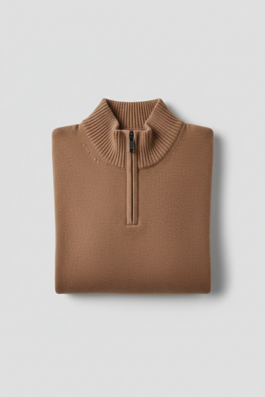 Amelia Half Zip Knit Sweater in Espresso Clay — product only
