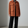 Terracotta Cedar — Female model wearing Victoria Tailored Utility Jacket, front pose