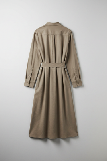 Victoria Belted Shirt Dress in Desert Stone - back view