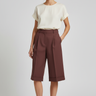 Charlotte Tailored Bermuda Shorts — Aubergine Copper — Model Shot 1