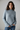 Arctic Mist - Model wearing Celeste Mock Neck Sweater