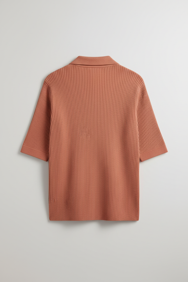 Emilia Knit Polo Top — Terracotta Blush — Product Back