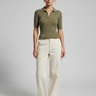 Emilia Knit Polo Top — Olive Stone — Model Front