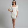 Camille Puff Sleeve Mini Dress in Polar Ivory - model front view