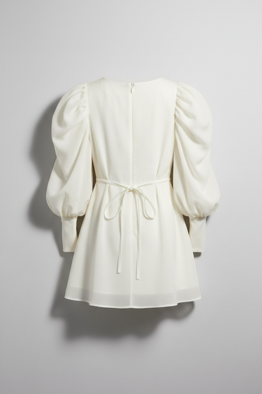 Camille Puff Sleeve Mini Dress in Polar Ivory - back view