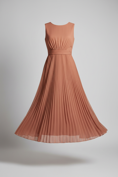 Isabelle Pleated Midi Dress — Copper Blush, product only