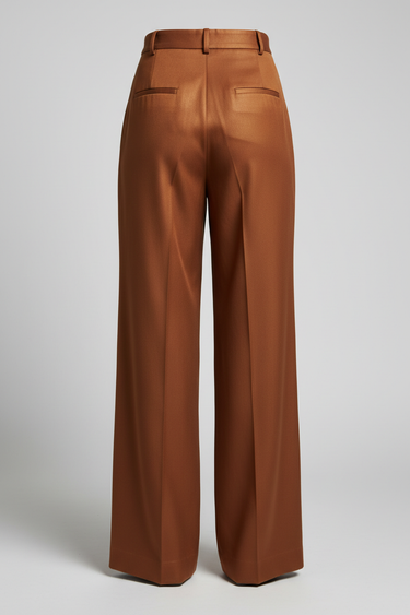 Victoria Pleated Wide Leg Trousers — Cinnamon Bronze — Product Back