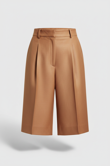 Charlotte Tailored Bermuda Shorts — Mahogany Sand — Product Only