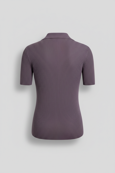 Emilia Knit Polo Top — Plum Smoke — Product Back