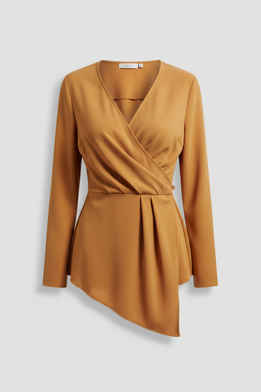 Florence Asymmetric Wrap Top in Dusty Marigold – product only