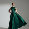 Vivienne Couture Gown in Emerald Forest — model alternate pose