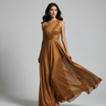 Aurora One Shoulder Maxi Dress — Maple Bronze, product only