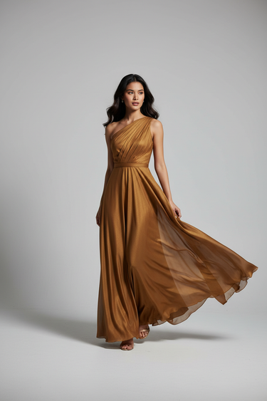 Aurora One Shoulder Maxi Dress — Maple Bronze, product only